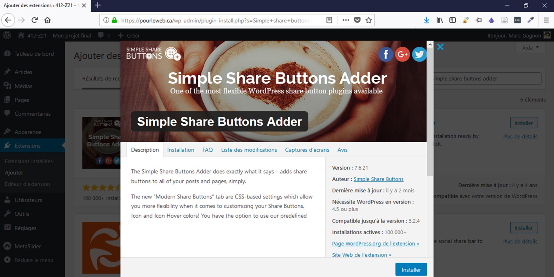 Ajouter une extension de médias sociaux